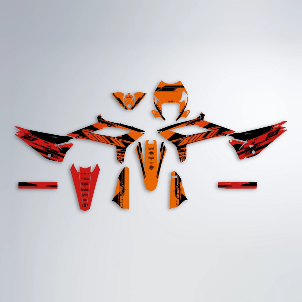 NTK V3 Beta graphics kit parts layout in Red & Orange