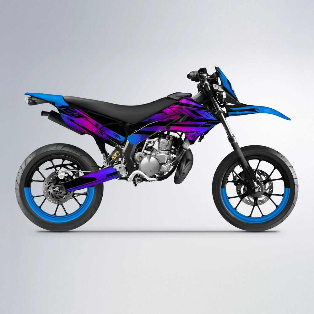 NTK V3 Derbi Senda supermoto graphics kit in Blue Purple Fade