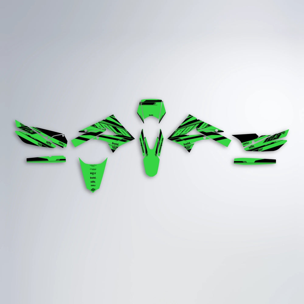 NTK V3 Derbi Senda graphics kit parts layout in Green