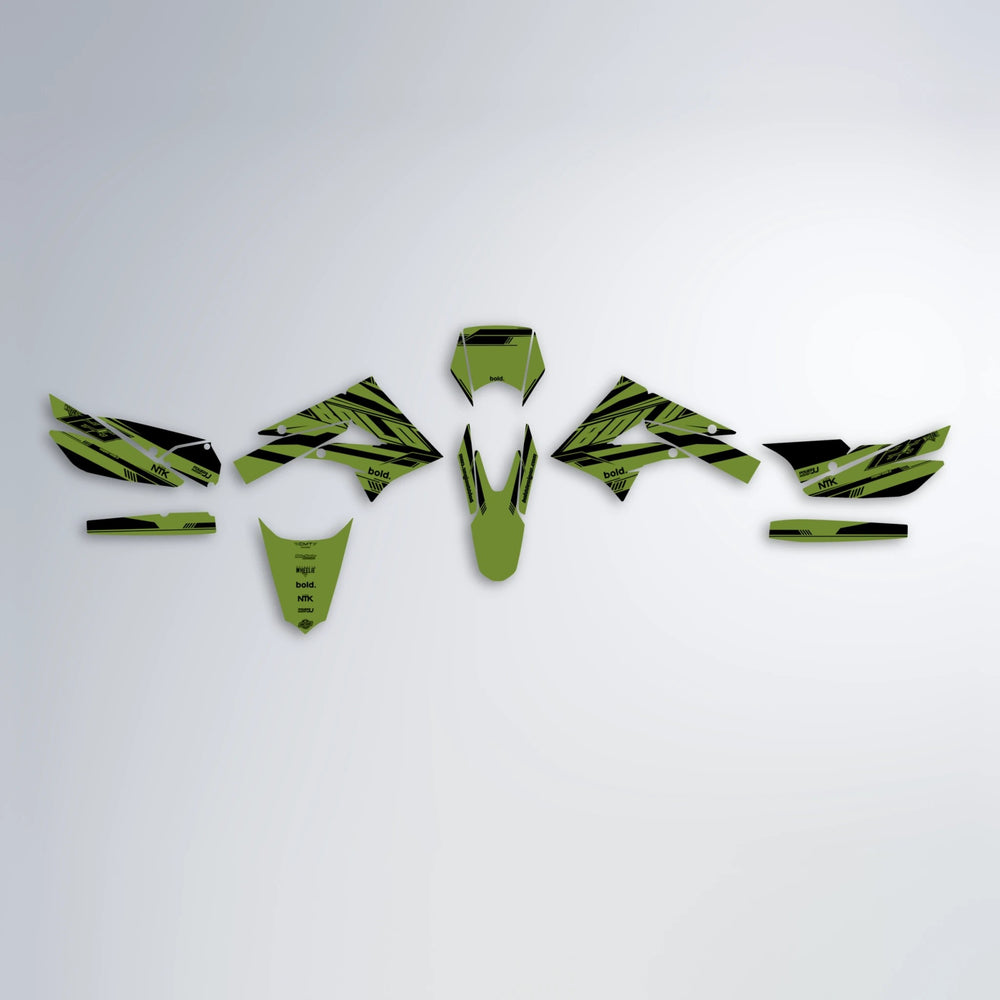 NTK V3 Derbi Senda graphics kit parts layout in Olive