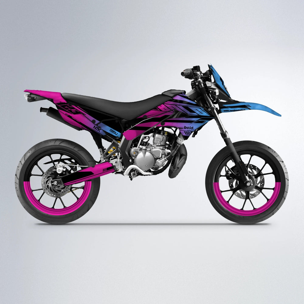 NTK V3 Derbi Senda supermoto graphics kit in Pink & Light Blue