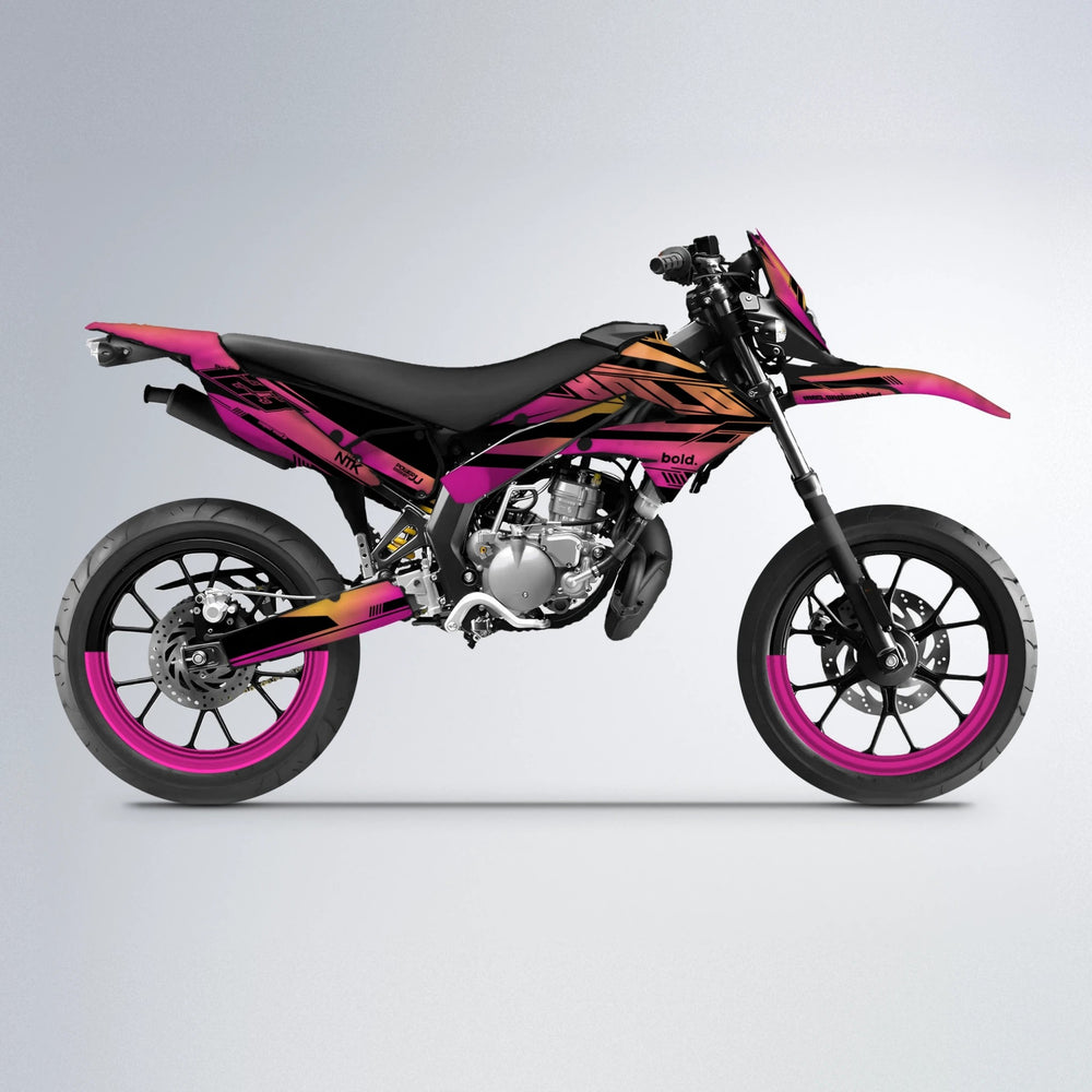 NTK V3 Derbi Senda supermoto graphics kit in Pink & Yellow