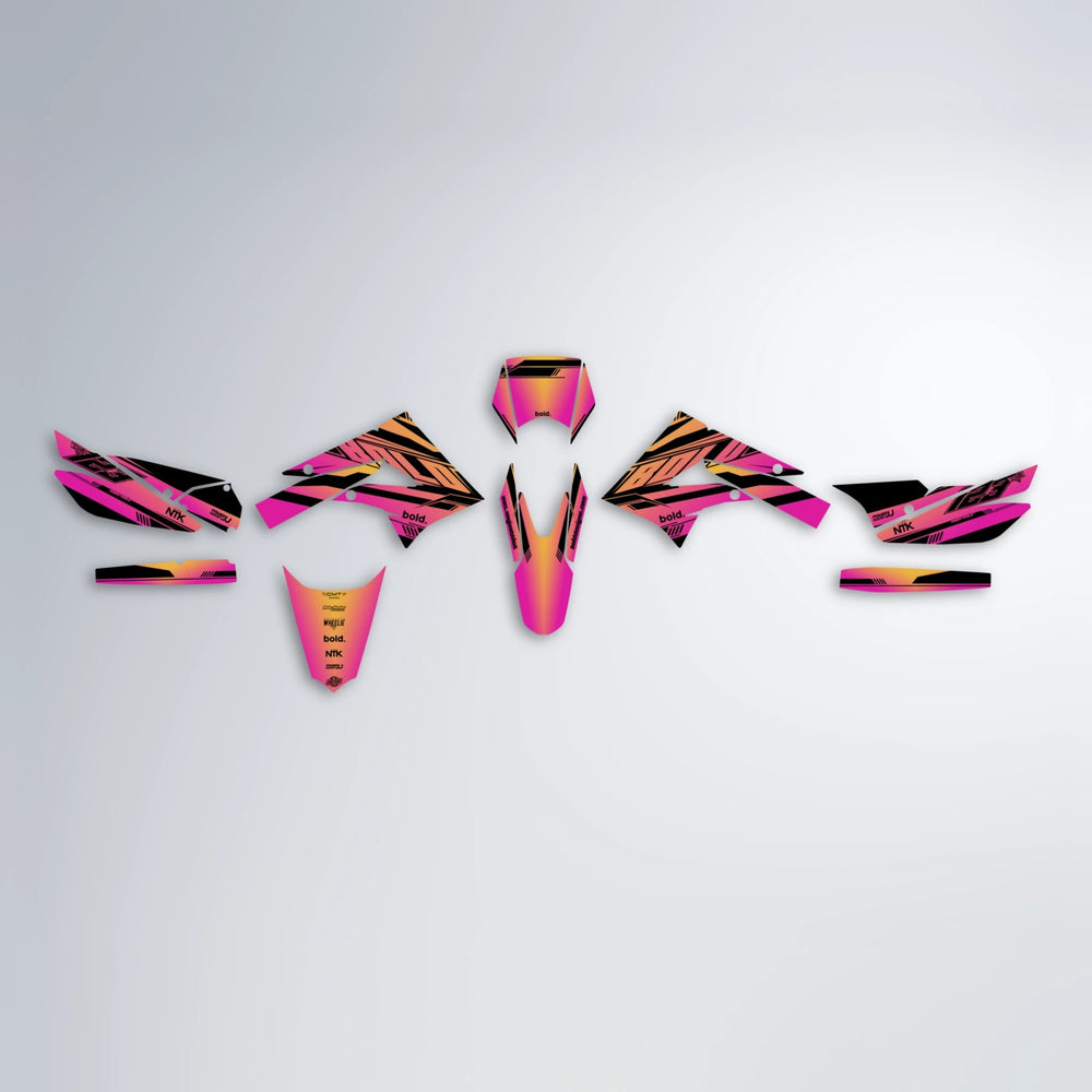 NTK V3 Derbi Senda graphics kit parts layout in Pink & Yellow