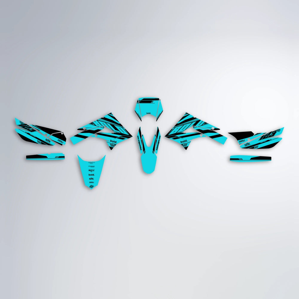 NTK V3 Derbi Senda graphics kit parts layout in Teal