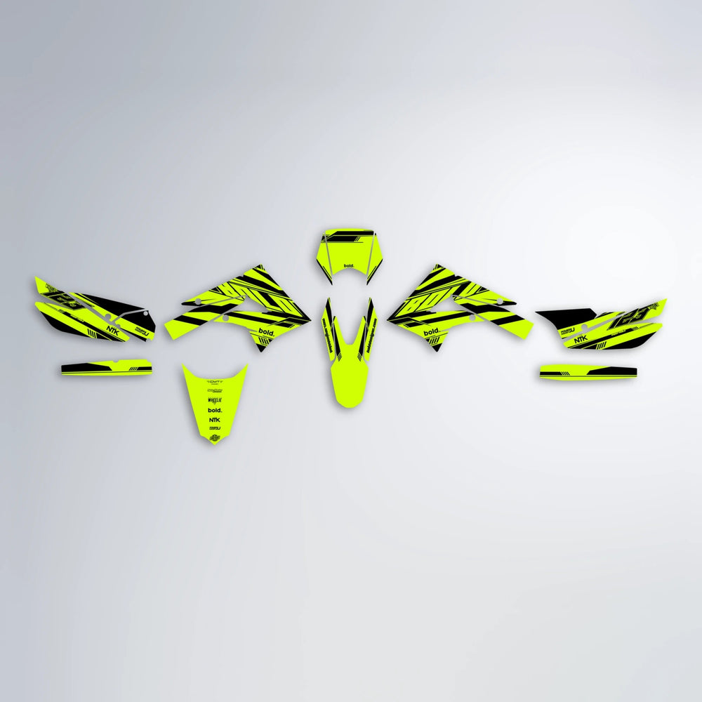 NTK V3 Derbi Senda graphics kit parts layout in Yellow