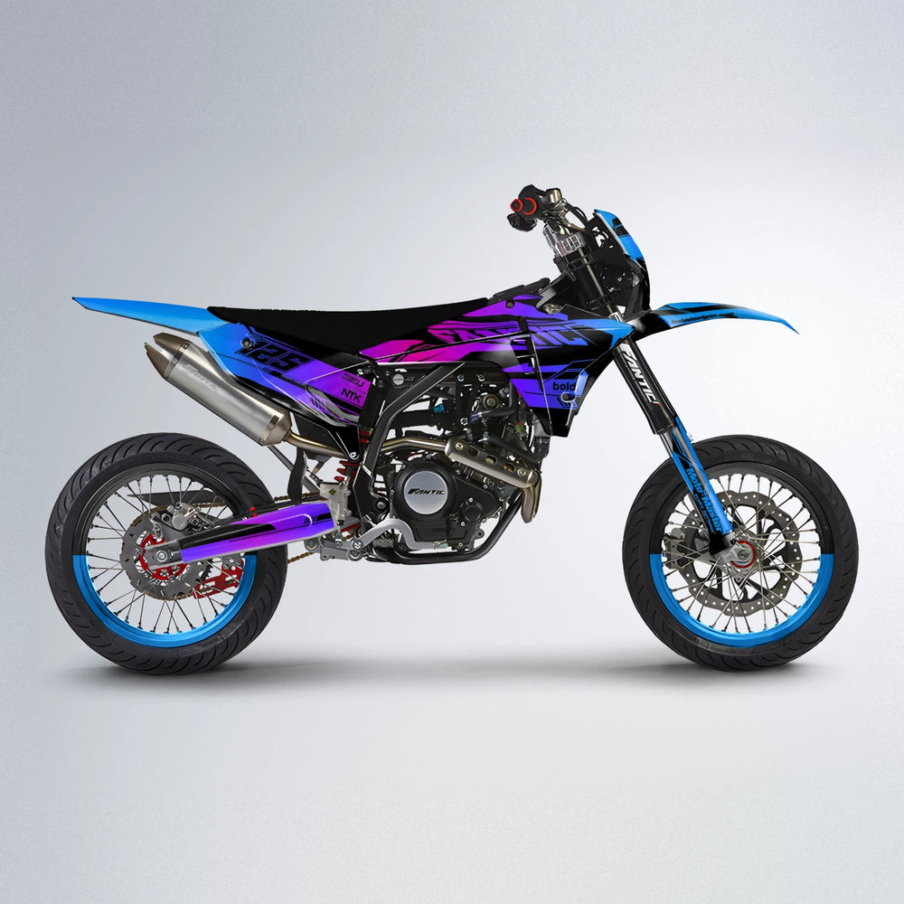NTK V3 Fantic supermoto graphics kit in Blue Purple Fade