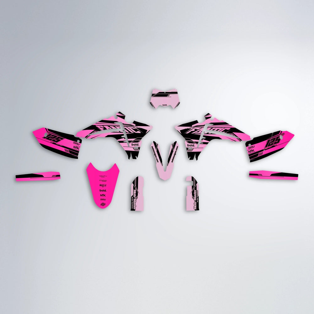 NTK V3 Fantic graphics kit parts layout in Flamingo