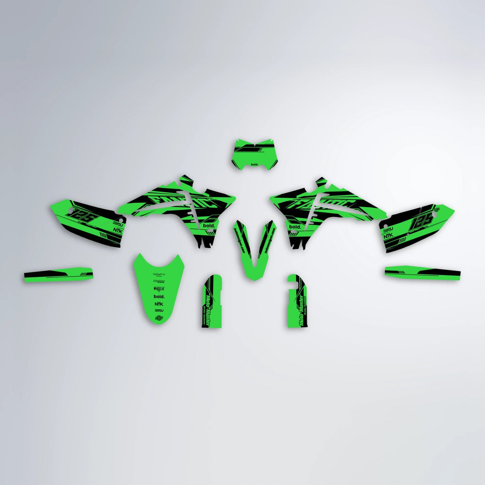 NTK V3 Fantic graphics kit parts layout in Green