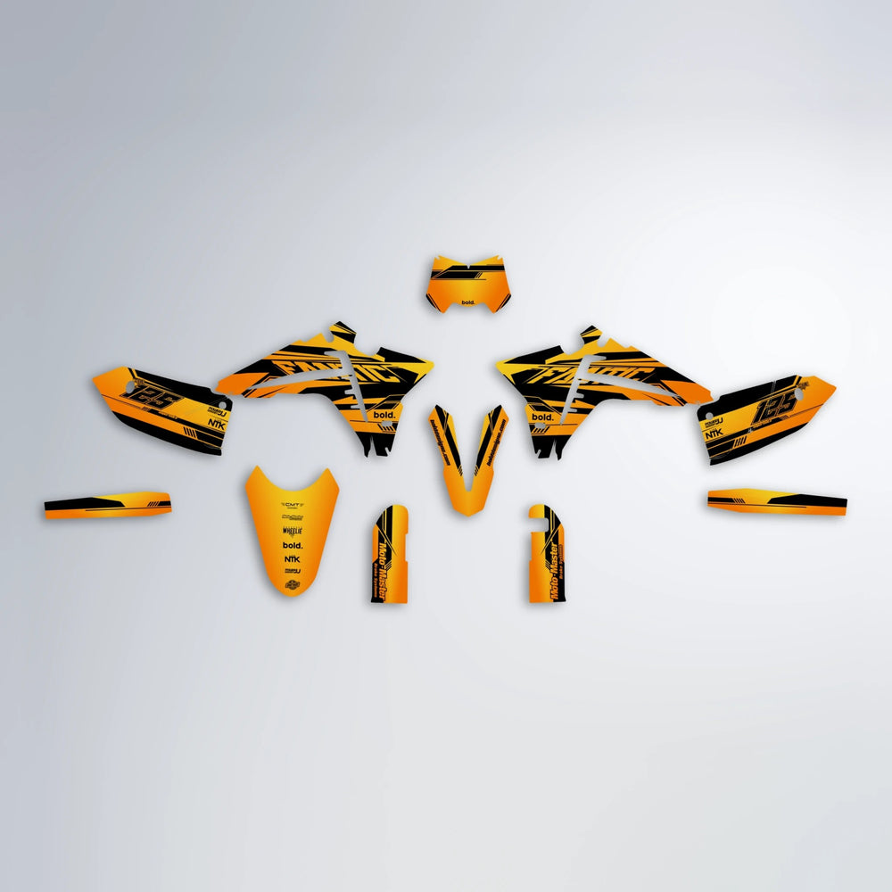 NTK V3 Fantic graphics kit parts layout in Orange & Yellow