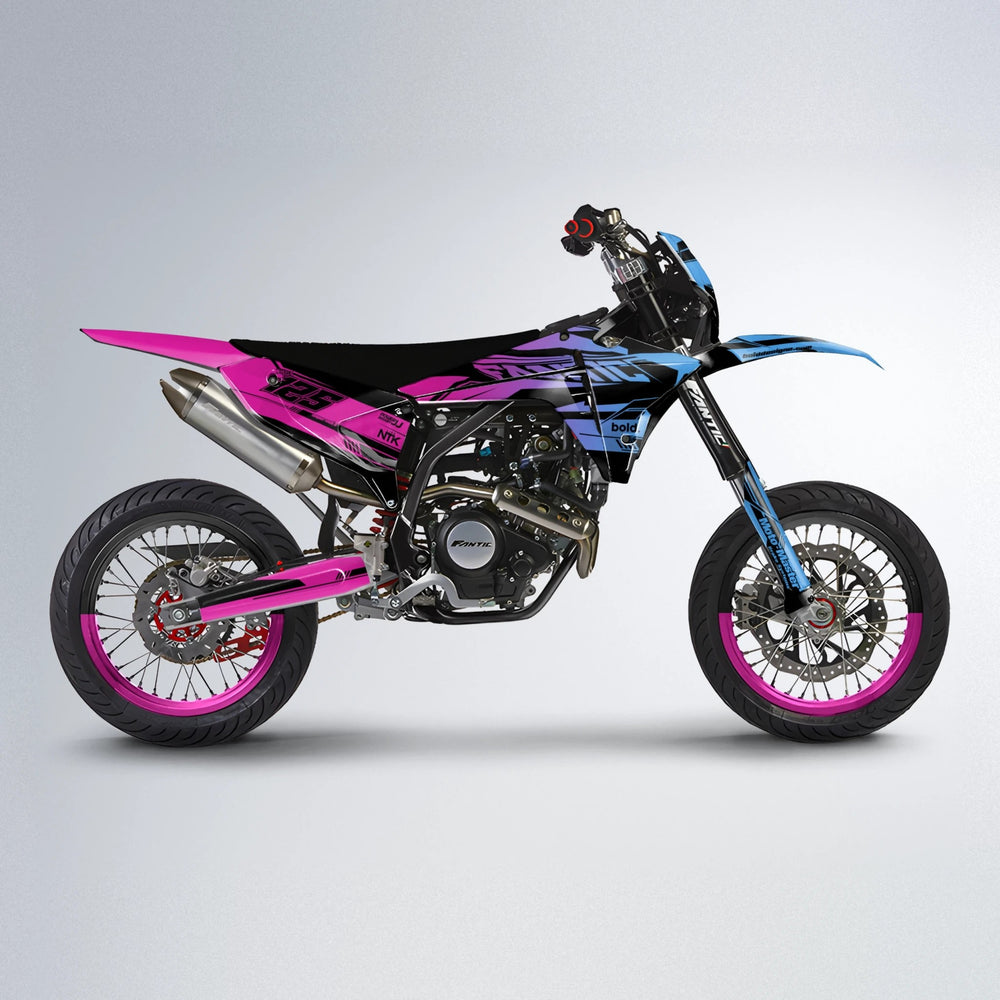 NTK V3 Fantic supermoto graphics kit in Pink & Light Blue