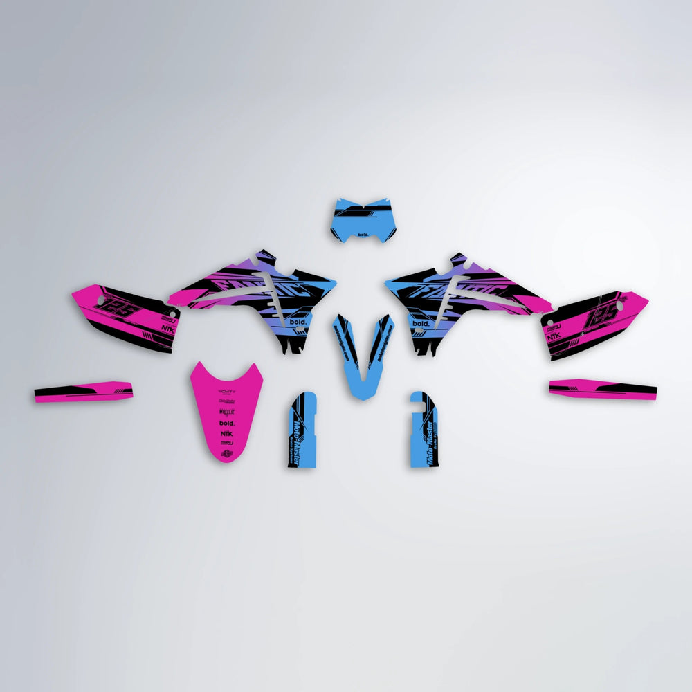 NTK V3 Fantic graphics kit parts layout in Pink & Light Blue