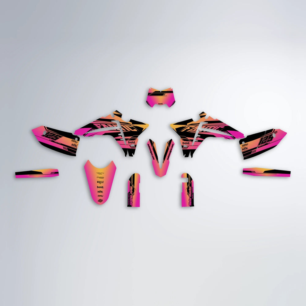 NTK V3 Fantic graphics kit parts layout in Pink & Yellow