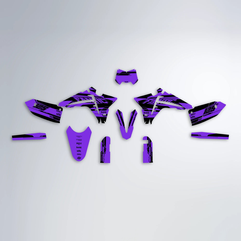 NTK V3 Fantic graphics kit parts layout in Purple
