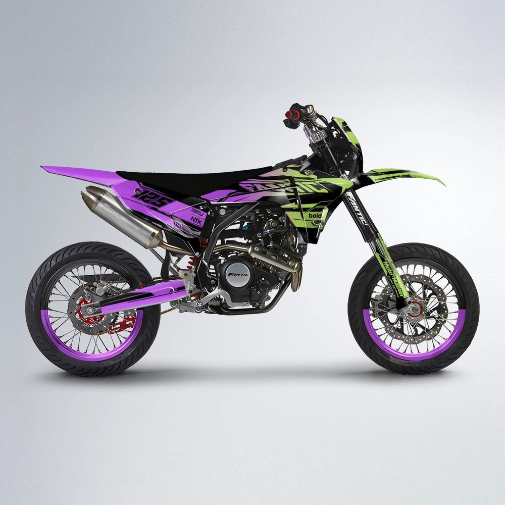 NTK V3 Fantic supermoto graphics kit in Purple & Yellow