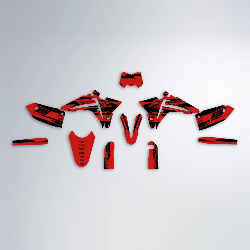NTK V3 Fantic graphics kit parts layout in Red