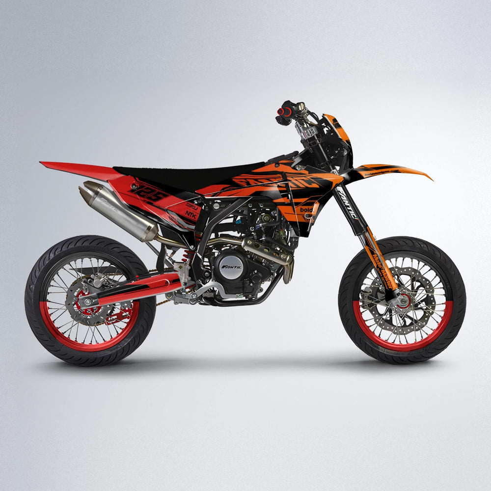 NTK V3 Fantic supermoto graphics kit in Red & Orange