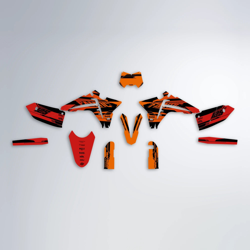 NTK V3 Fantic graphics kit parts layout in Red & Orange
