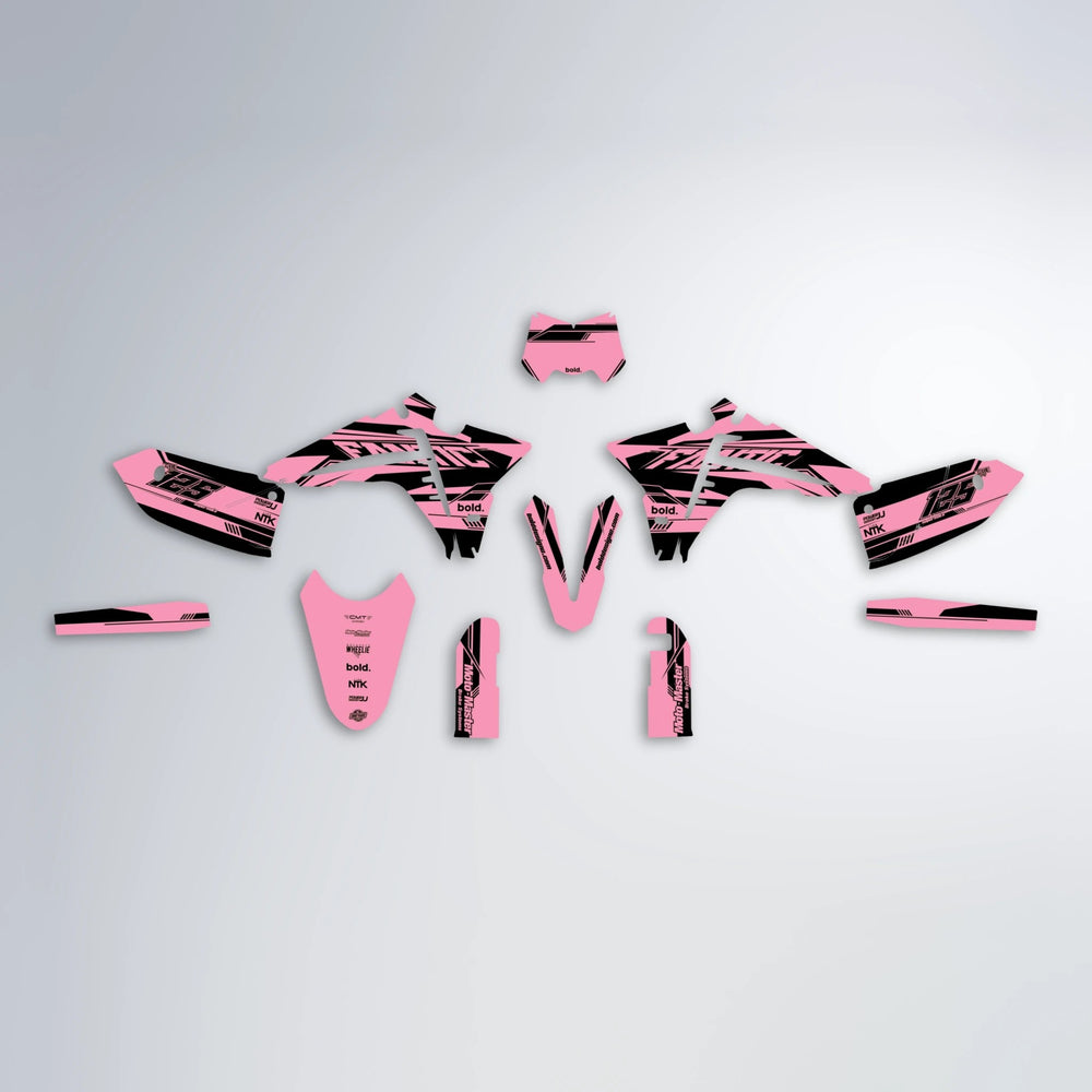 NTK V3 Fantic graphics kit parts layout in Sakura Pink