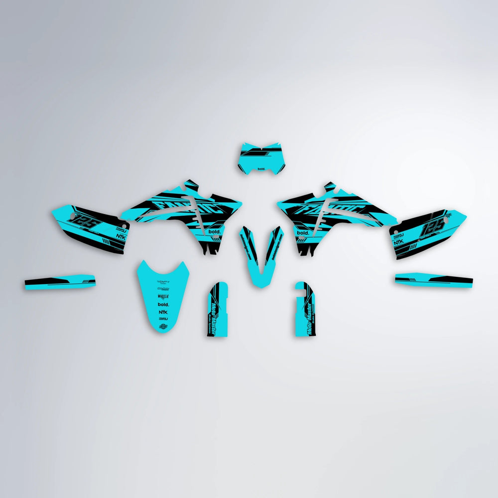 NTK V3 Fantic graphics kit parts layout in Teal