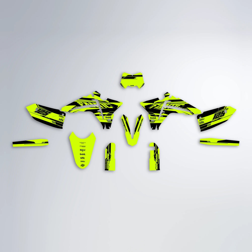 NTK V3 Fantic graphics kit parts layout in Yellow