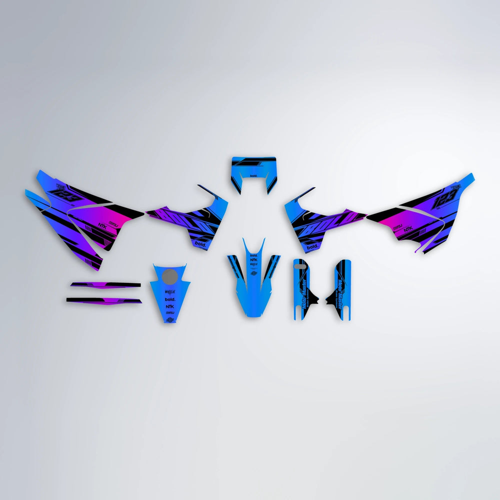 NTK V3 Husqvarna 701 graphics kit parts layout in Blue Purple Fade