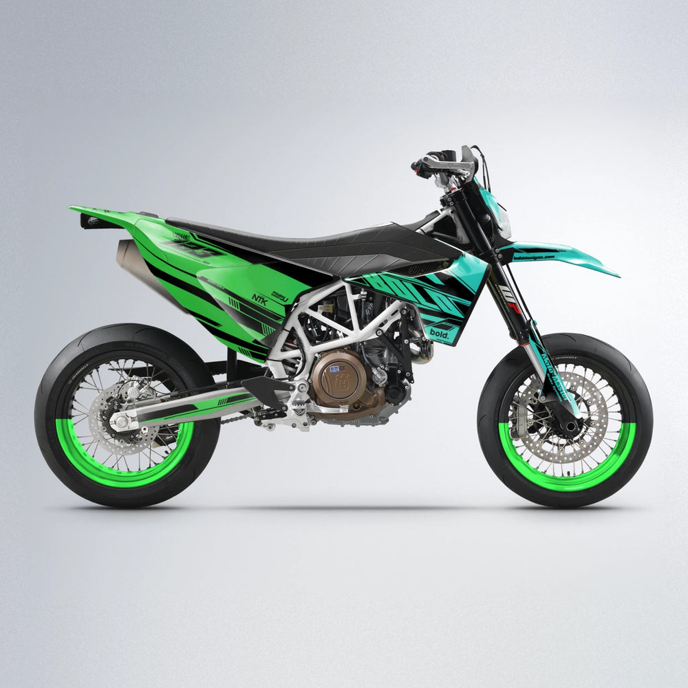 NTK V3 Husqvarna 701 supermoto graphics kit in Cyan & Green
