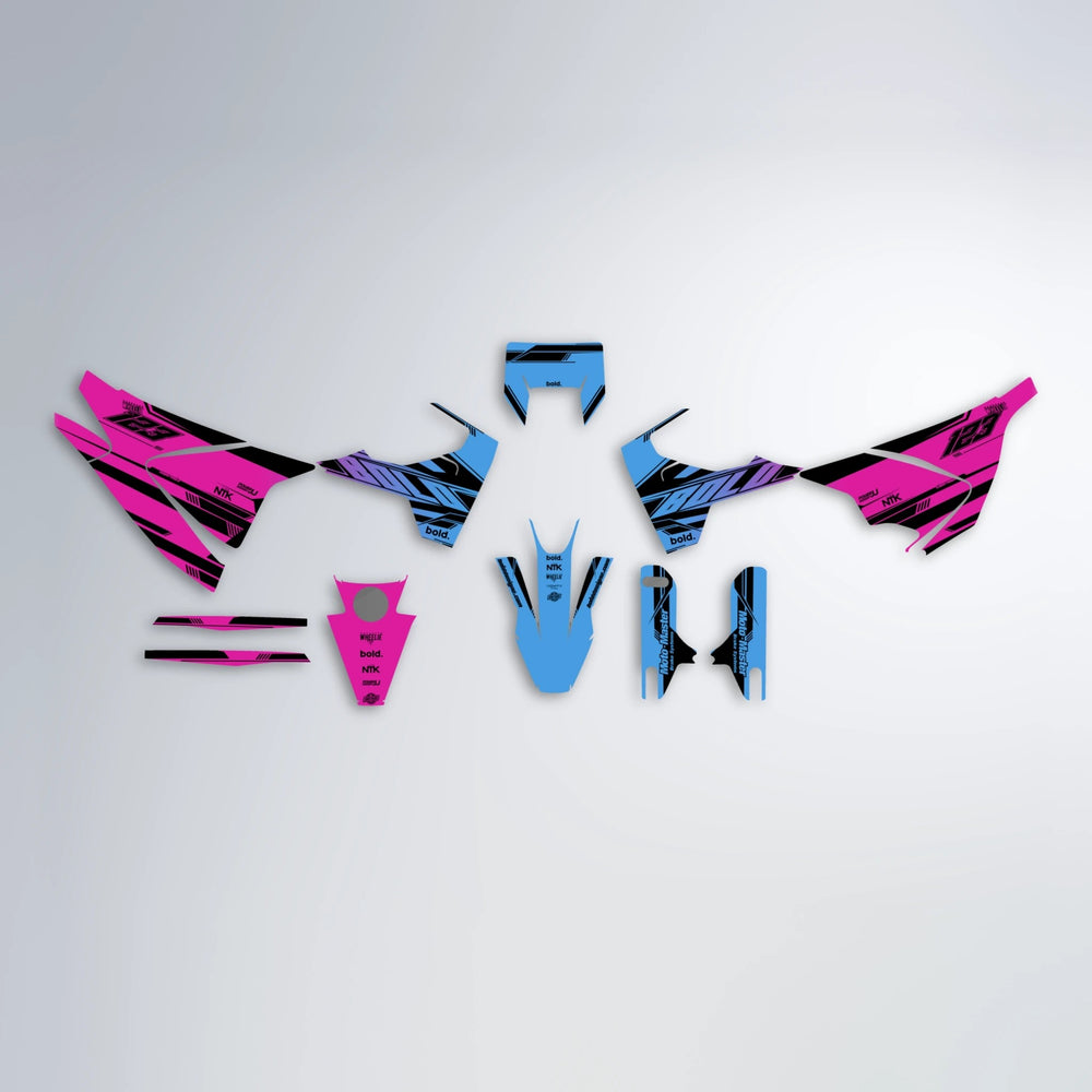 NTK V3 Husqvarna 701 graphics kit parts layout in Pink & Light Blue