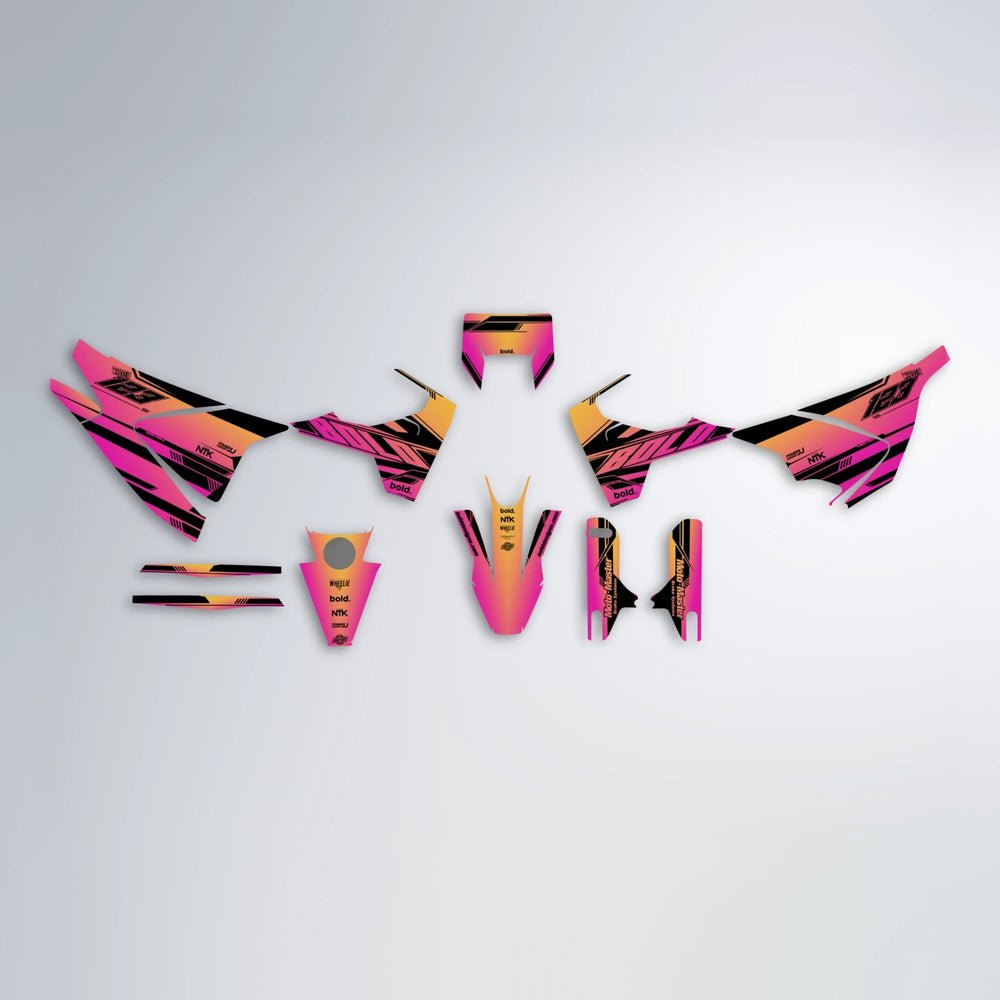NTK V3 Husqvarna 701 graphics kit parts layout in Pink & Yellow