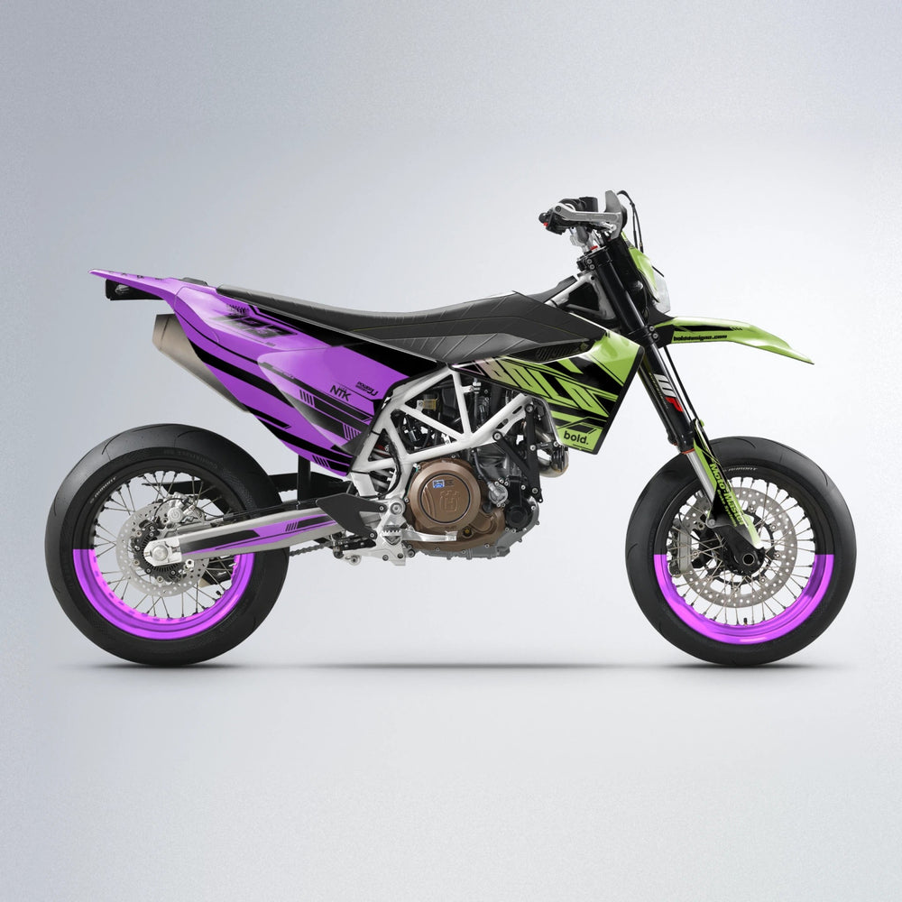 NTK V3 Husqvarna 701 supermoto graphics kit in Purple & Yellow