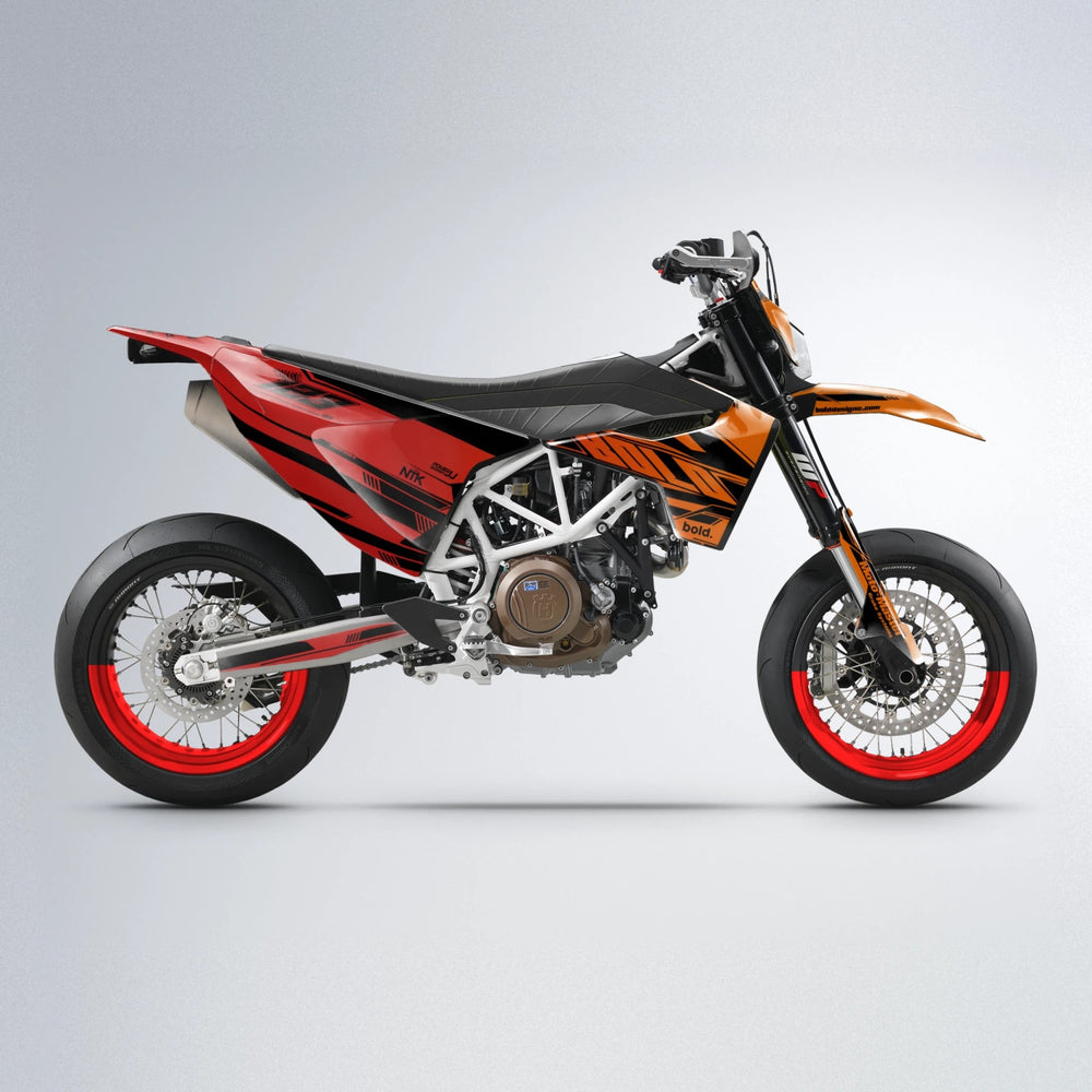 NTK V3 Husqvarna 701 supermoto graphics kit in Red & Orange
