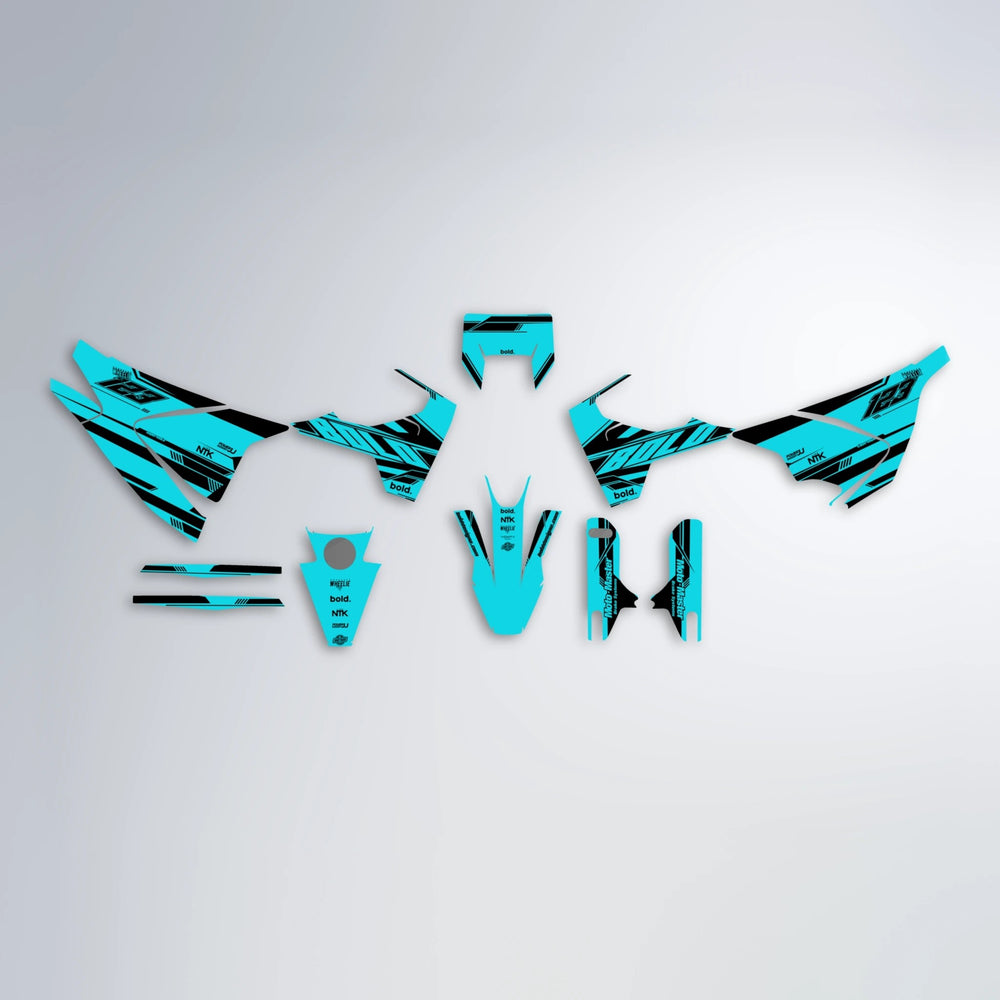 NTK V3 Husqvarna 701 graphics kit parts layout in Teal