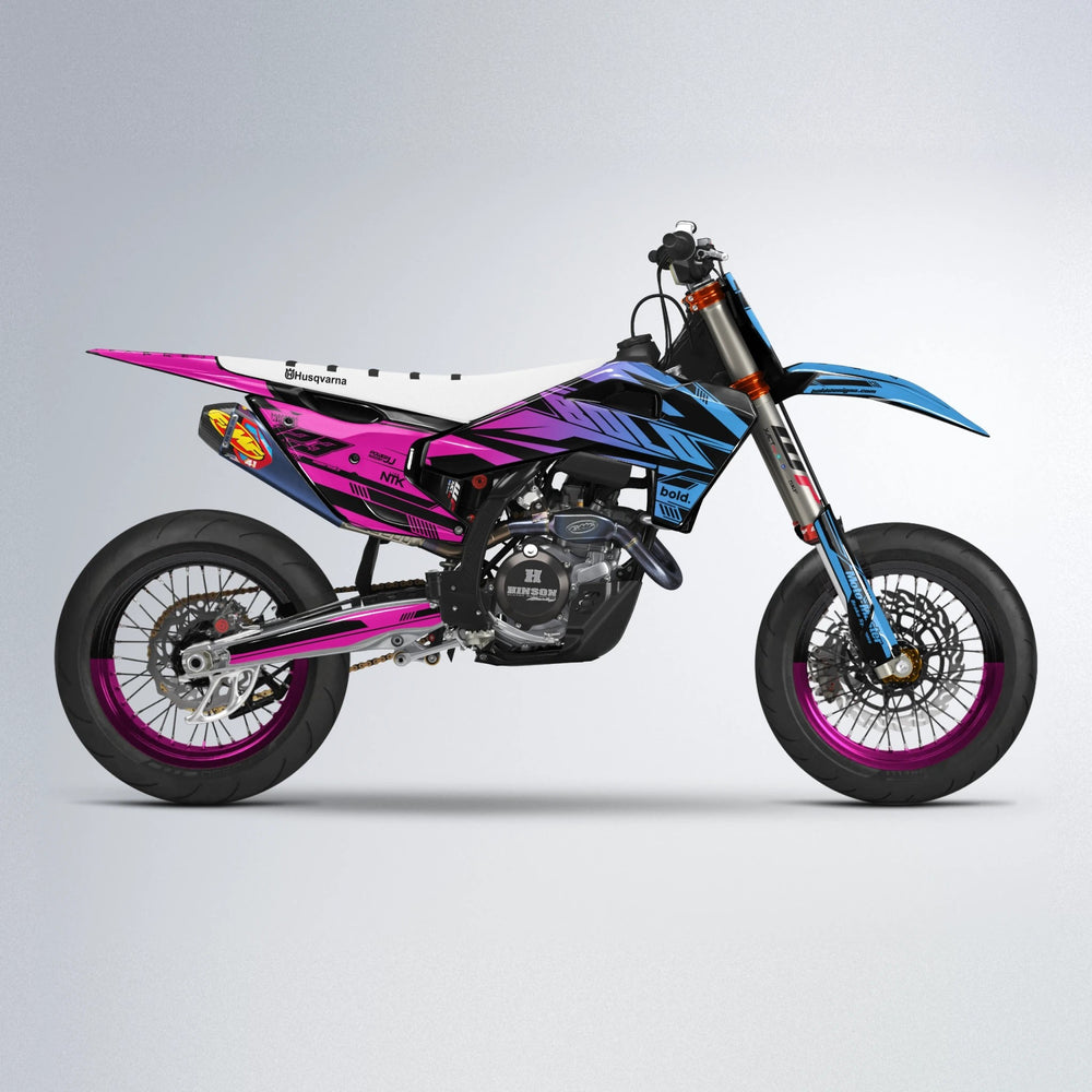 NTK V3 Husqvarna FE/TE supermoto graphics kit in Pink & Light Blue
