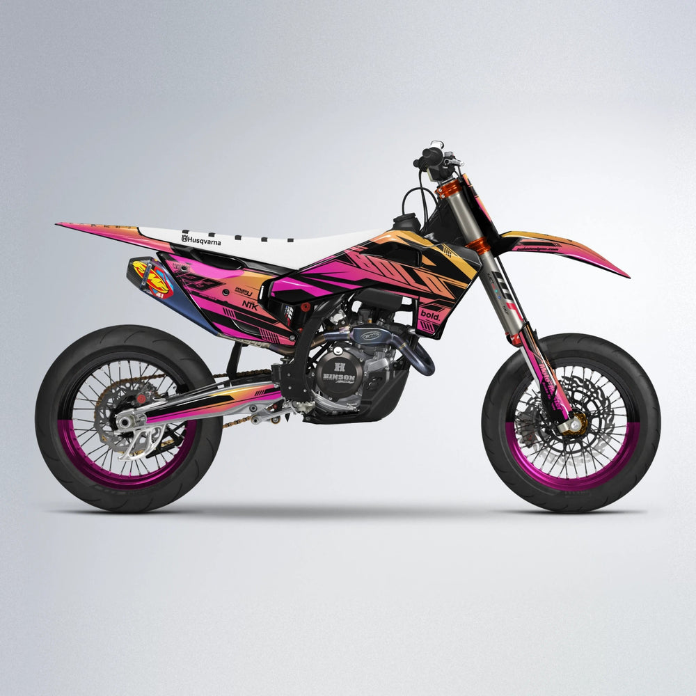 NTK V3 Husqvarna FE/TE supermoto graphics kit in Pink & Yellow