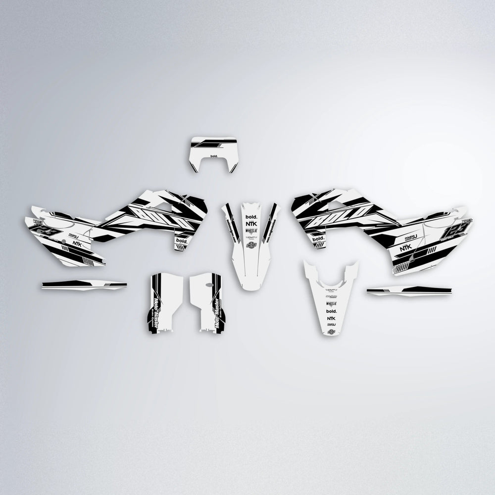 NTK V3 Husqvarna FE/TE graphics kit parts layout in White