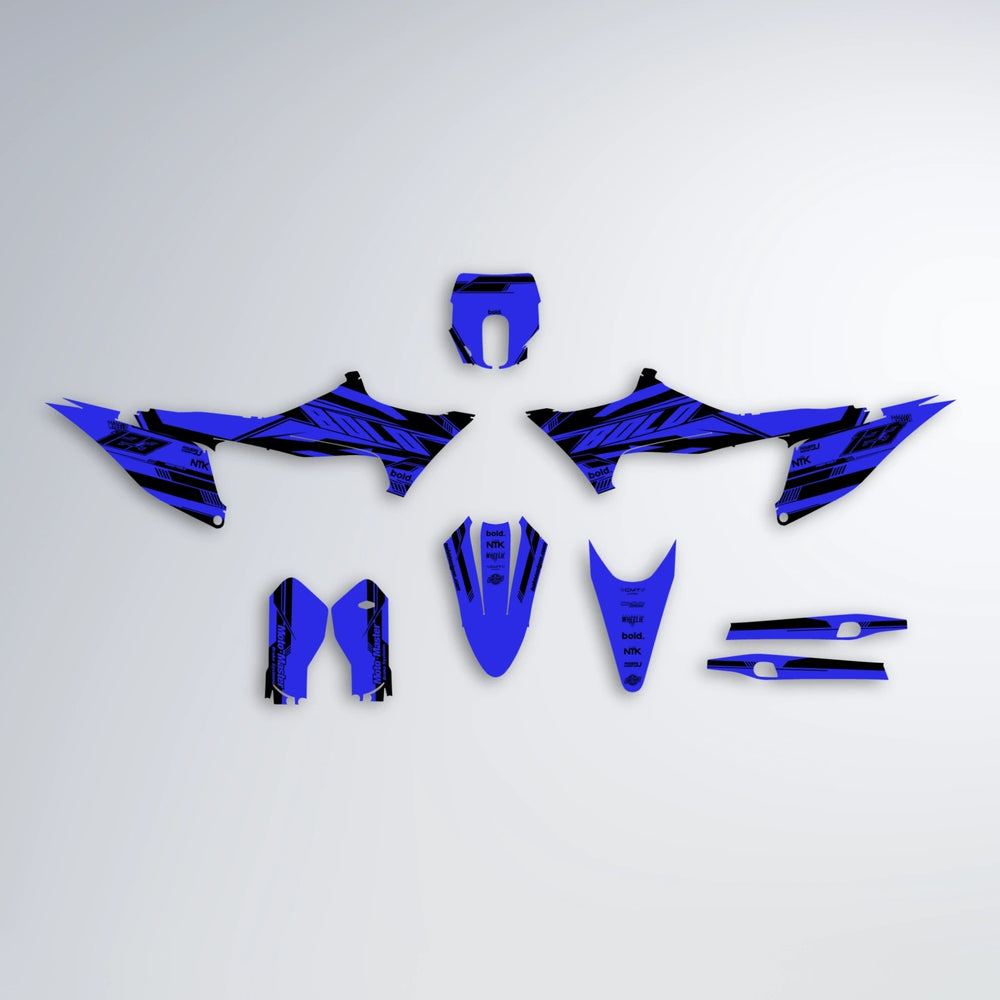 NTK V3 Stark Varg MX graphics kit parts layout in Blue