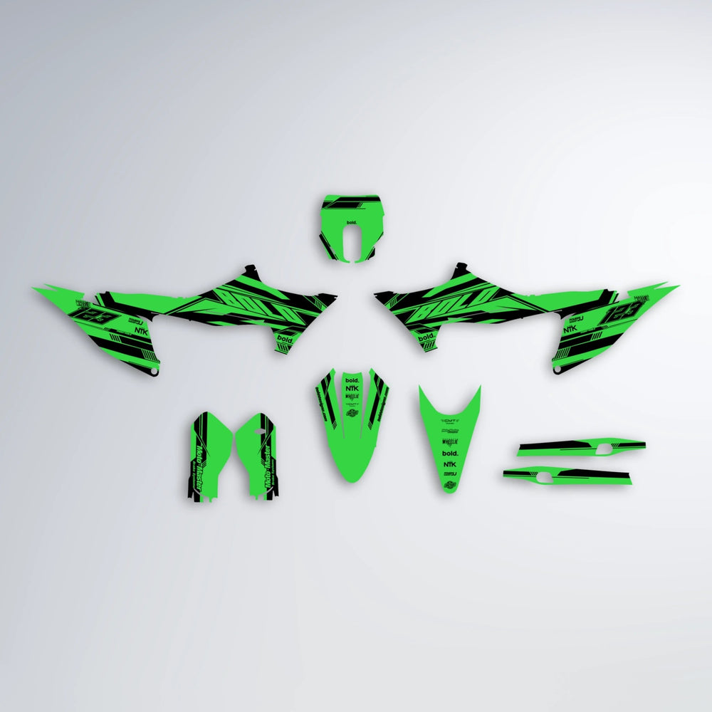 NTK V3 Stark Varg MX graphics kit parts layout in Green