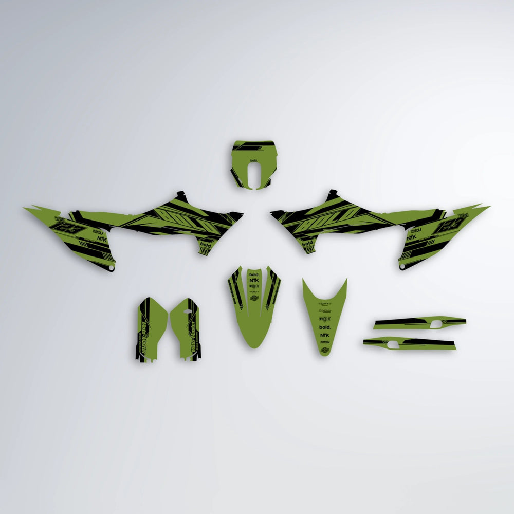 NTK V3 Stark Varg MX graphics kit parts layout in Olive