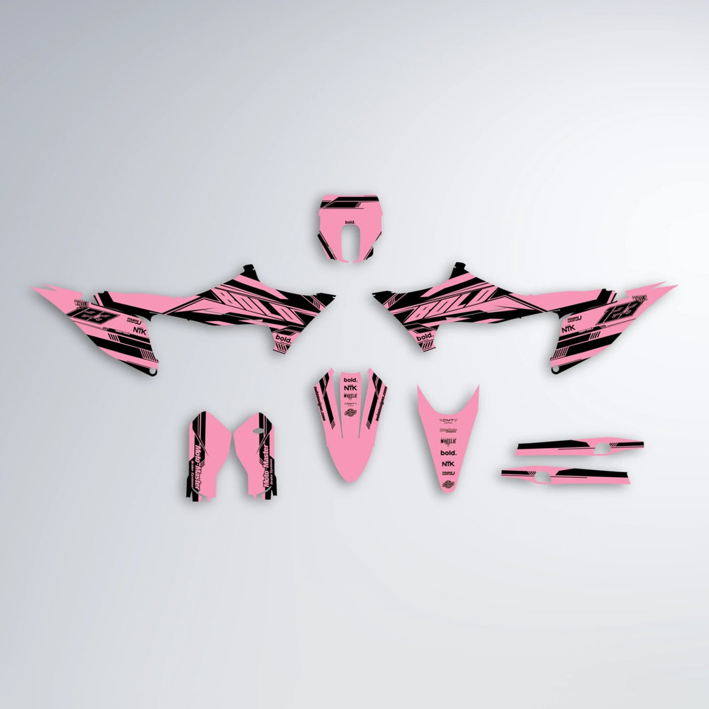 NTK V3 Stark Varg MX graphics kit parts layout in Sakura Pink