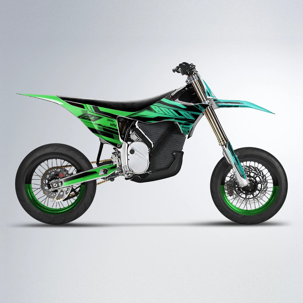 NTK V3 Stark Varg SM supermoto graphics kit in Cyan & Green