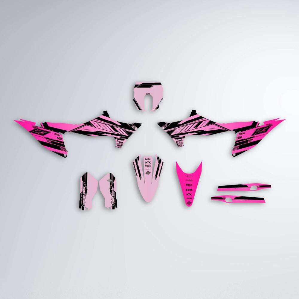 NTK V3 Stark Varg SM graphics kit parts layout in Flamingo