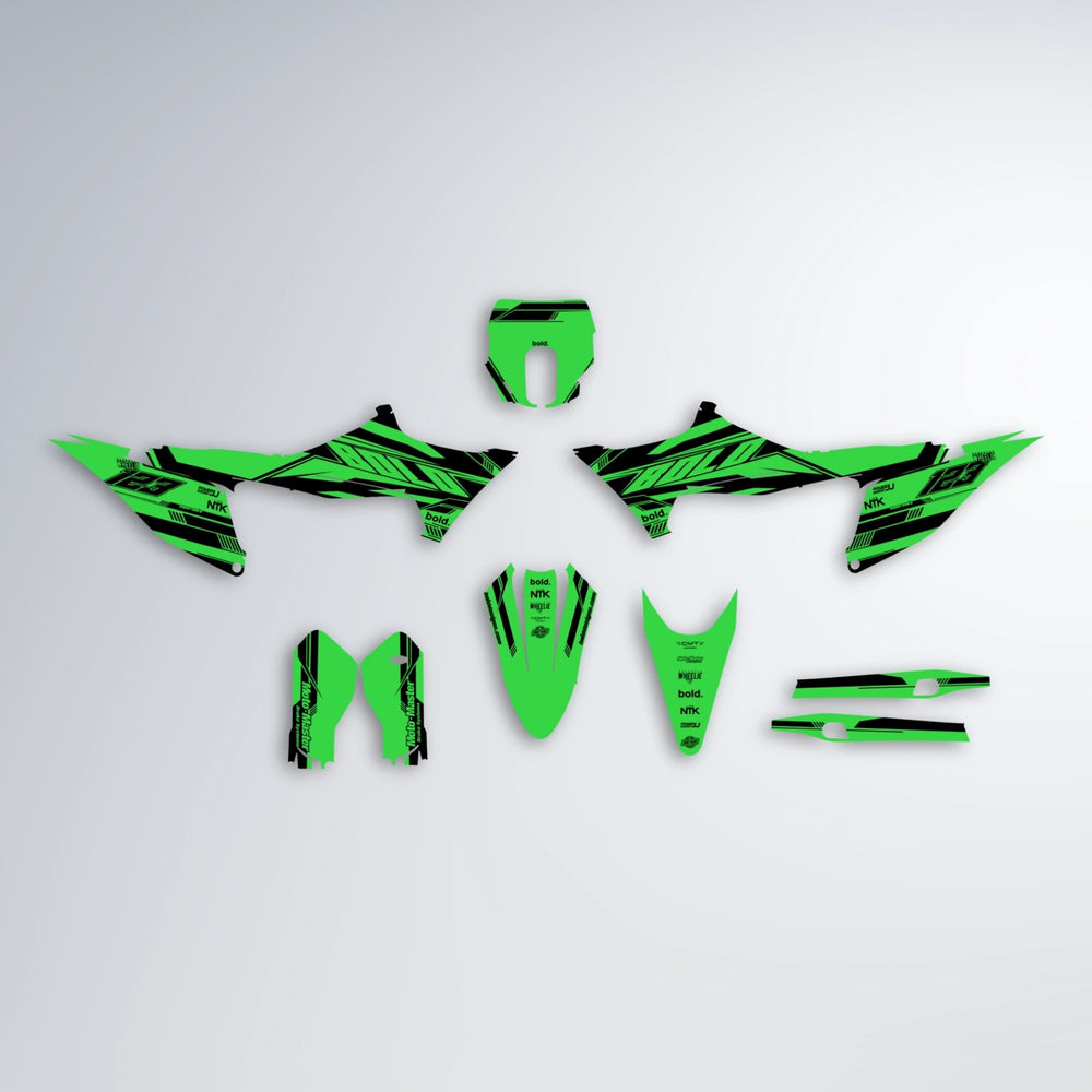 NTK V3 Stark Varg SM graphics kit parts layout in Green