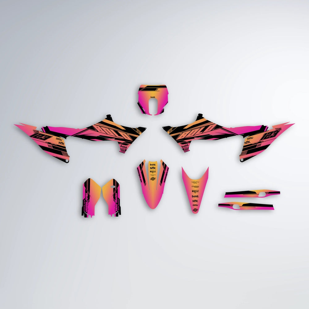 NTK V3 Stark Varg SM graphics kit parts layout in Pink & Yellow