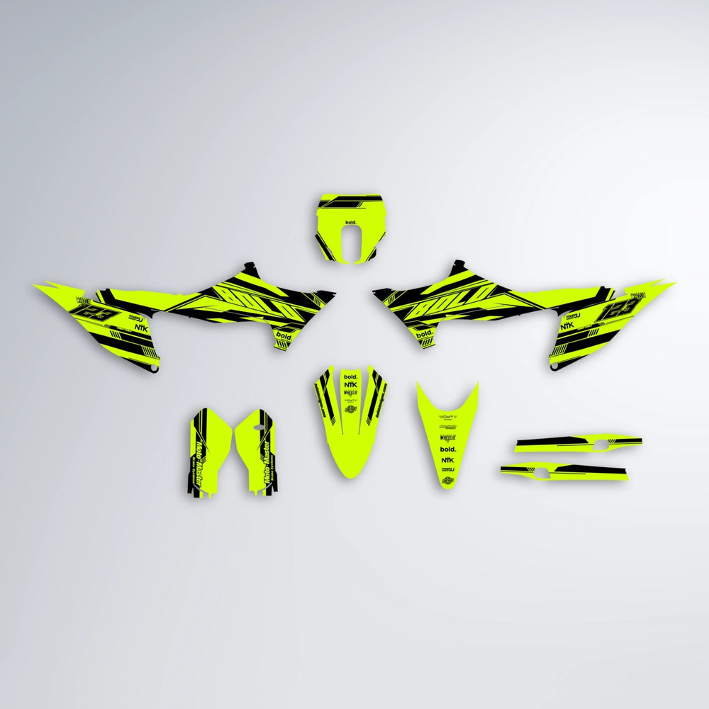 NTK V3 Stark Varg SM graphics kit parts layout in Yellow