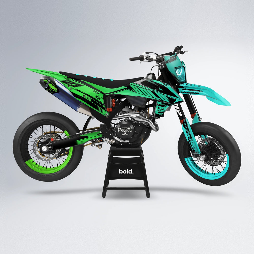 NTK V3 supermoto graphics kit in Cyan & Green