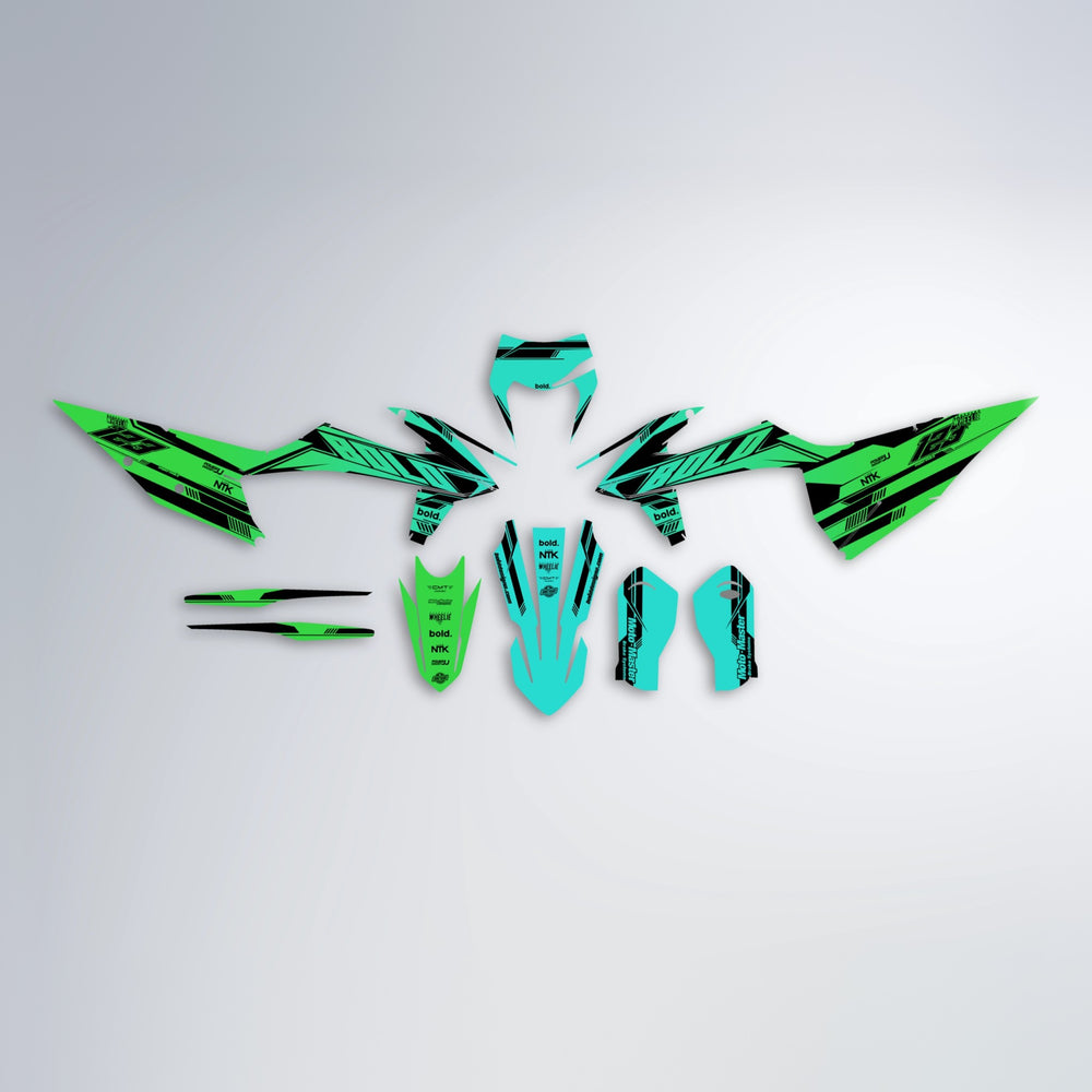 NTK V3 graphics kit parts layout in Cyan & Green
