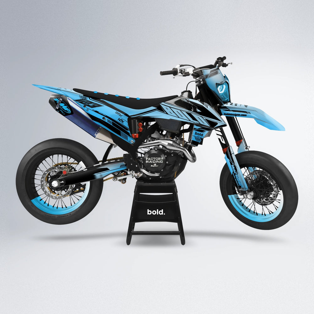 NTK V3 supermoto graphics kit in Light Blue & White