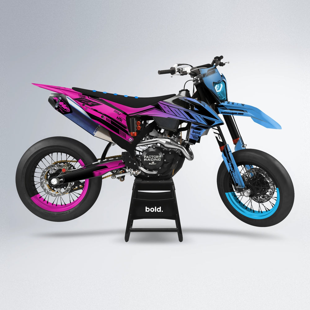 NTK V3 supermoto graphics kit in Pink & Light Blue