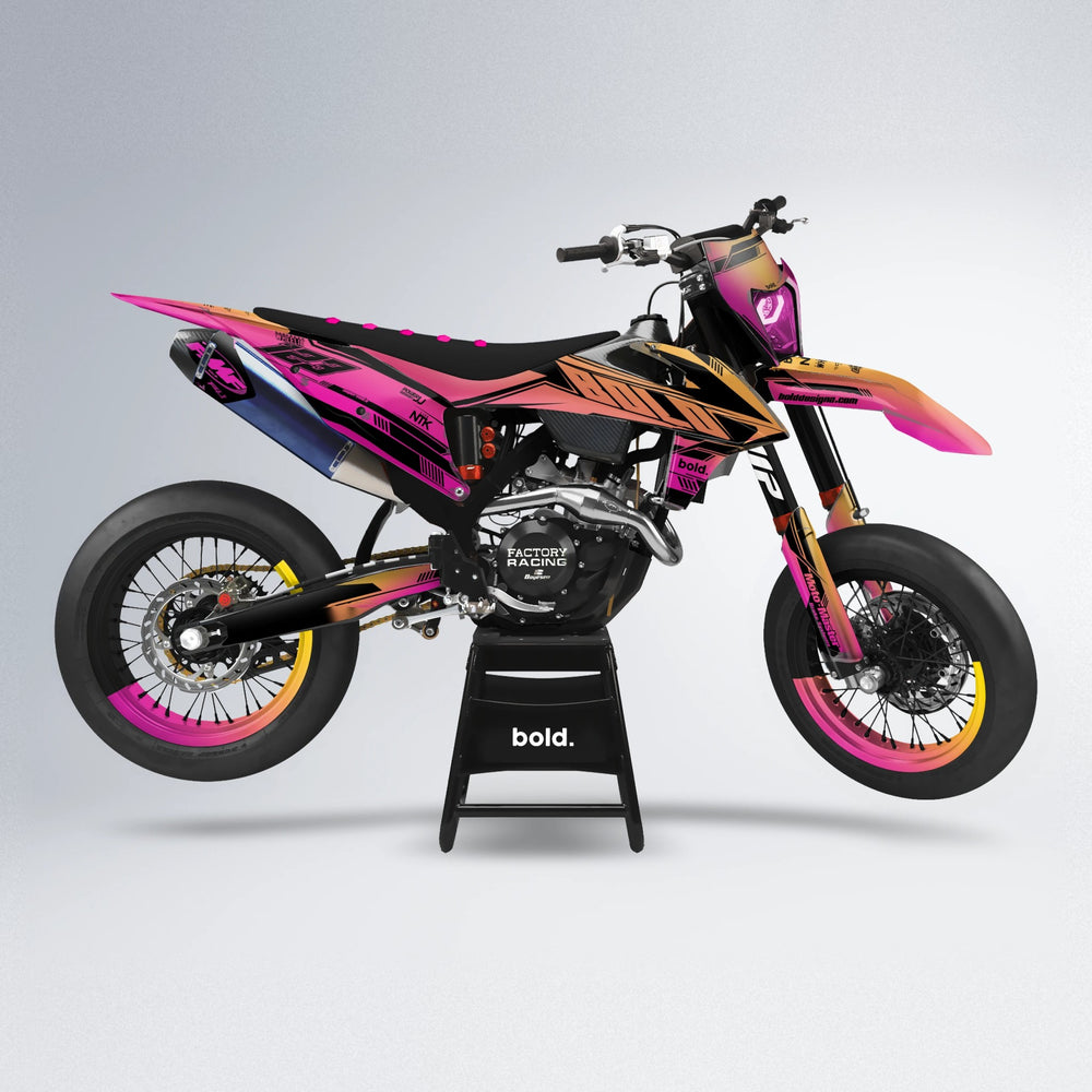 NTK V3 supermoto graphics kit in Pink & Yellow