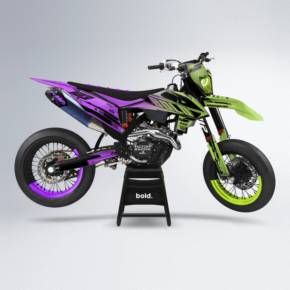 NTK V3 supermoto graphics kit in Purple & Yellow