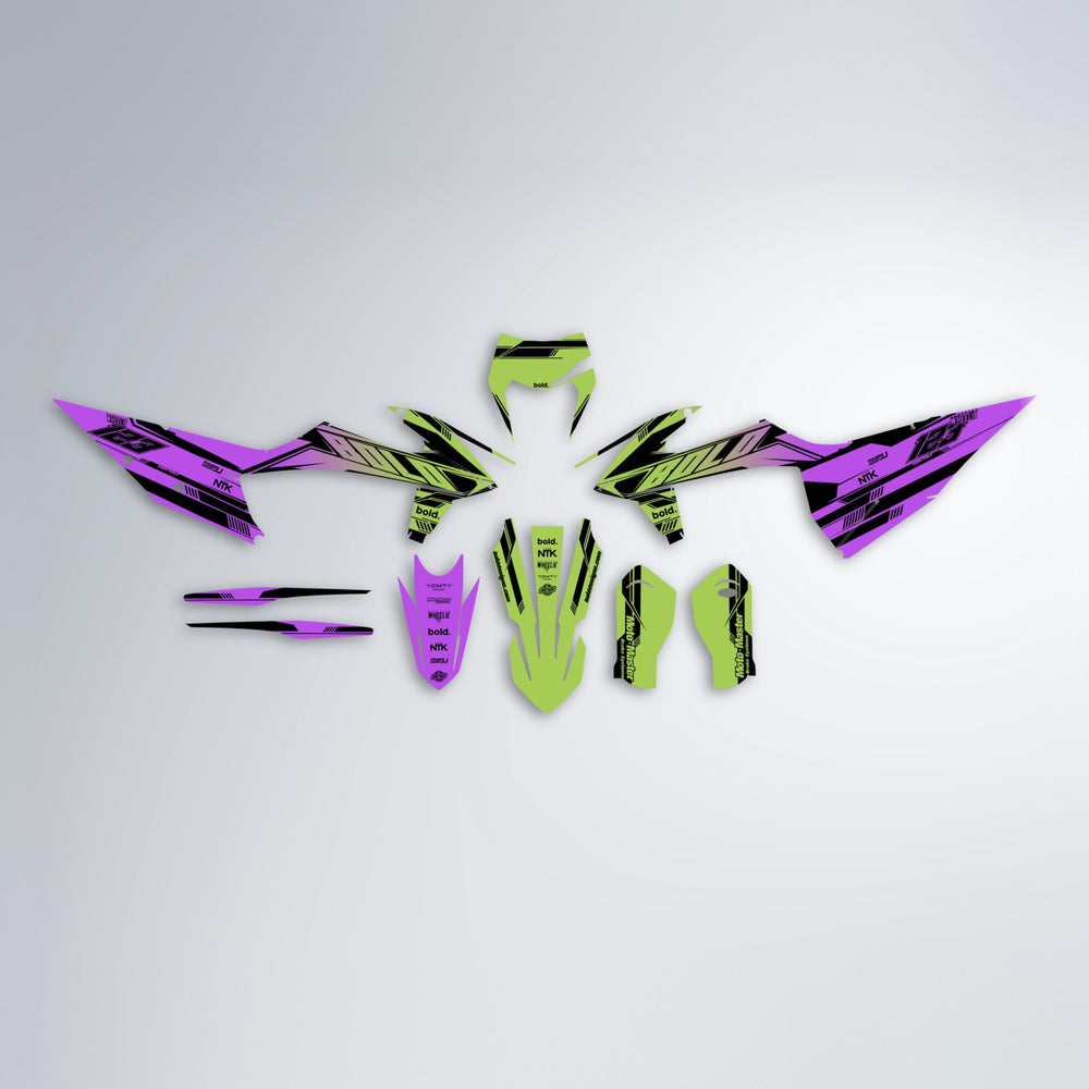 NTK V3 graphics kit parts layout in Purple & Yellow